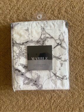 MARBLE White and Gray Marble-Print Shower Curtain
